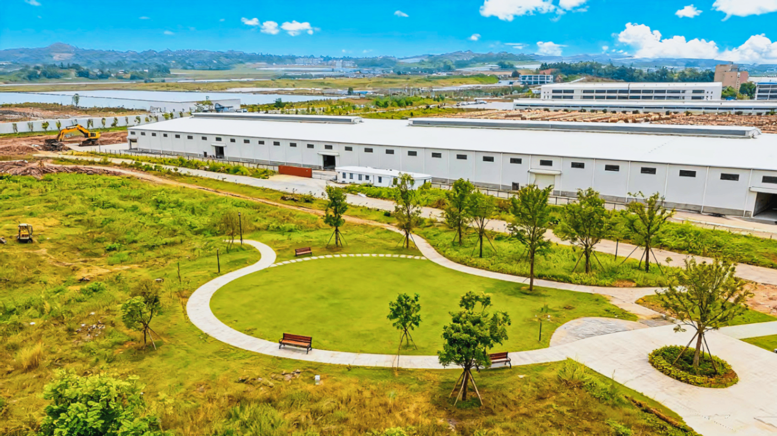 Wide view of Tianshun manufacturing campus and landscaped grounds